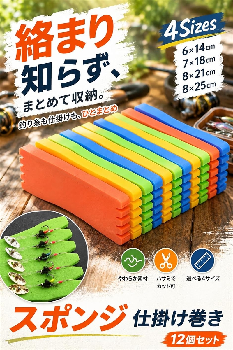 仕掛け巻き 釣り糸巻き スポンジ ライン巻き しかけ 収納 12個セット