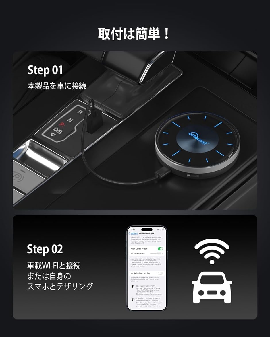 オットキャスト P3 CarPlay AI Box Android 12アタブター nano SIMカード/Micro SDカードスロット｜zebrand-shop｜06