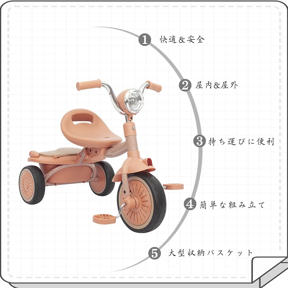 三輪車 子供用三輪車 1-5歳 ペダル付き 調整可能 運び便利 コンパクト 桃色( 桃色)｜zebrand-shop｜05