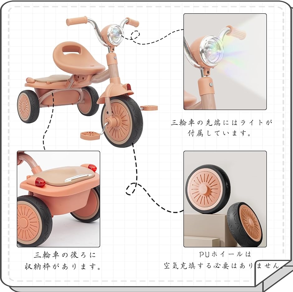 三輪車 子供用三輪車 1-5歳 ペダル付き 調整可能 運び便利 コンパクト 桃色( 桃色)｜zebrand-shop｜06