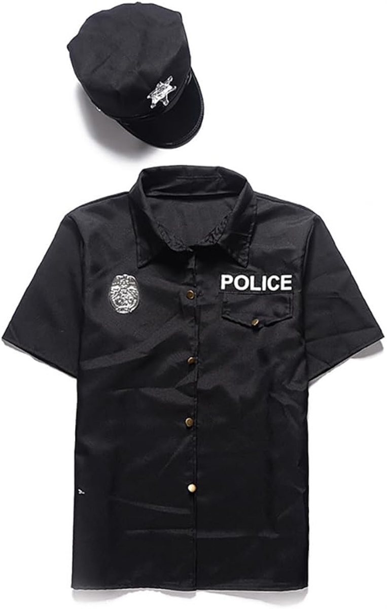 メンズ ポリス コスプレ 警察 制服 コスチューム シャツ 帽子 2点セット( ブラック,  Free Size)｜zebrand-shop｜02