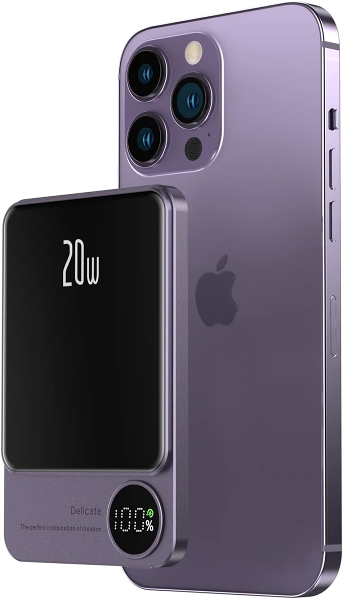 ワイヤレスモバイルバッテリー 5000mAh 9MM薄型 magsafe iphone マグネット式 ワイヤレス充電 MDM( Purple)｜zebrand-shop