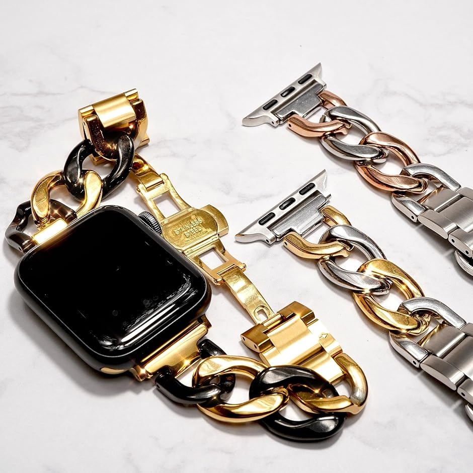 Apple watch チェーンバンド バタフライバックル おしゃれ(ゴールド