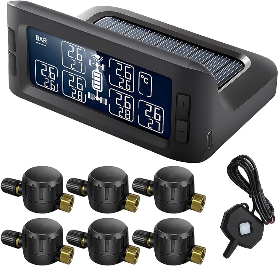 タイヤ空気圧モニター TPMS 6外部センサー 空気圧センサー タイヤ空気圧監視 ソーラー/USB 取り付け簡単 多車種対応｜zebrand-shop