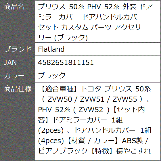 プリウス 50系 PHV 52系 外装 ドアミラーカバー ドアハンドルカバー