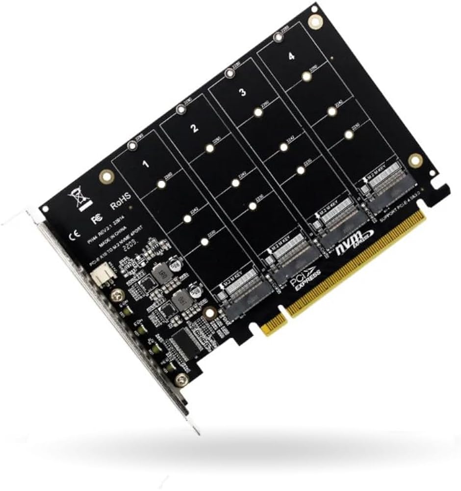 M.2 SSD 4スロット拡張ボード PCIe 4.0 x 16 ヒートシンクなし( 付属品なし)