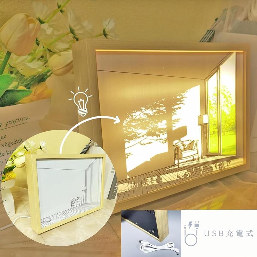 ライトフレーム フォトフレーム インテリア LED 絵画 夕暮れの光と影のフレーム( 空の部屋)｜zebrand-shop｜04