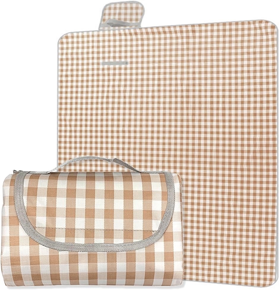 レジャーシート ピクニックシート 大判 200cmx200cm 4-8人 防水 防湿 ピクニックマット チェック柄( ライトブラウン)