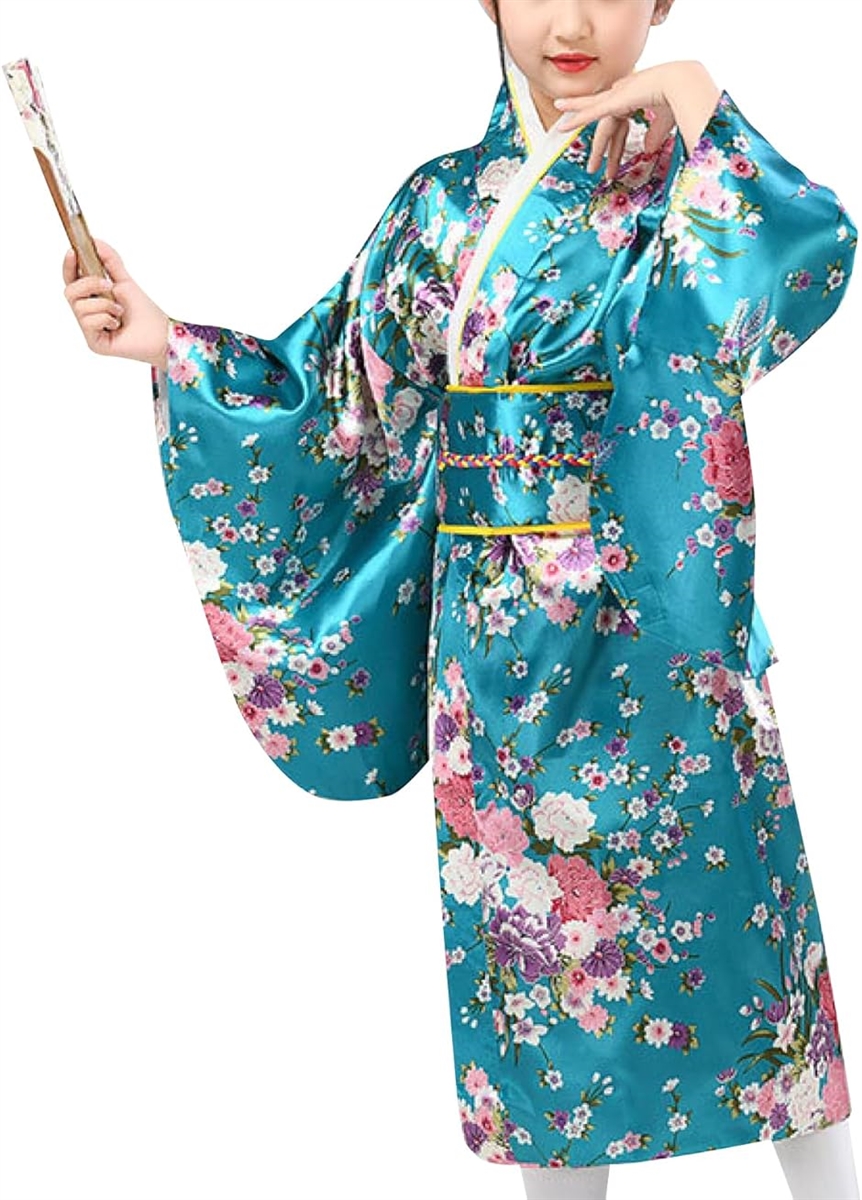 着物 子供 女の子 コスプレ 正月 七五三 kimono set kids 日本 伝統 土産 青(青 ...