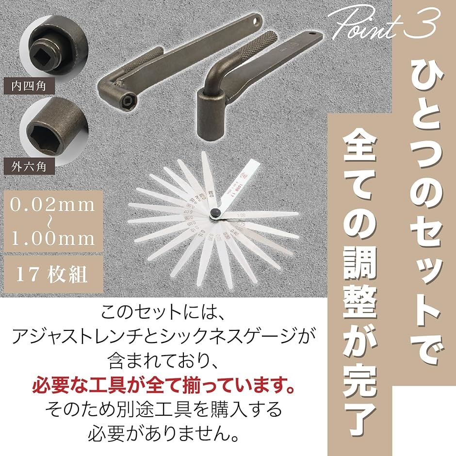 互換品】 アジャストレンチ シックネスゲージ 3点セット バルブ
