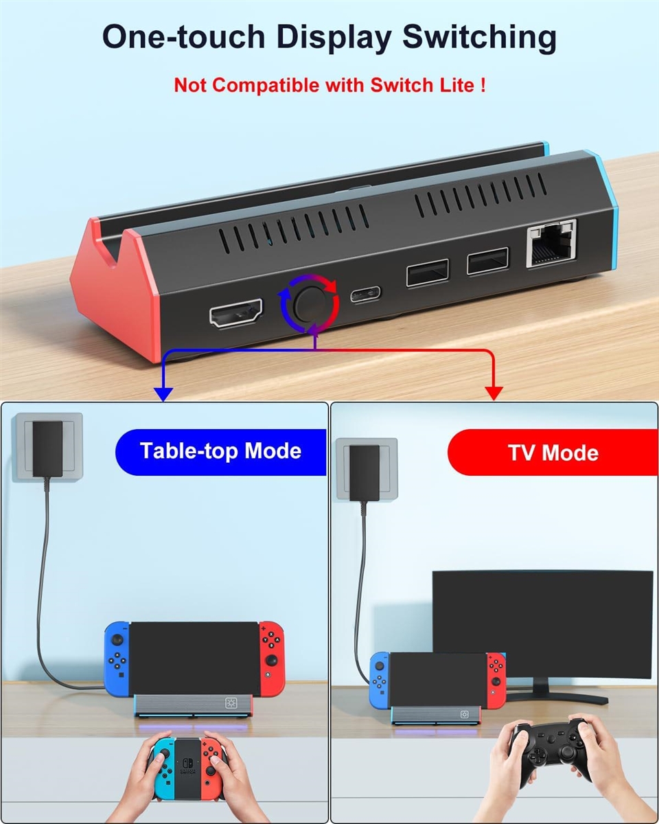 Switch用LANポート付きドック スイッチ充電スタンド PD急速充電対応 HDMI変換/TVモード/テーブルモード4K/1080P出力｜zebrand-shop｜03