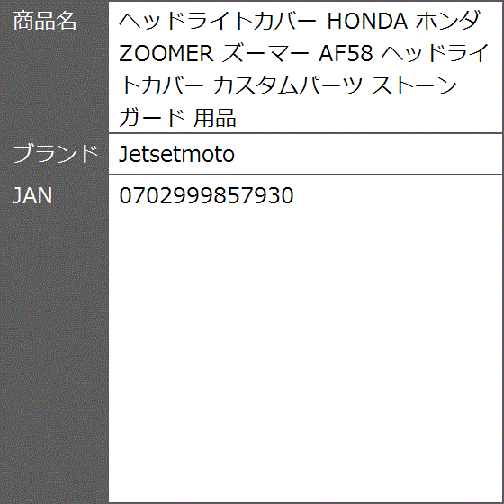 ヘッドライトカバー HONDA ホンダ ZOOMER ズーマー AF58
