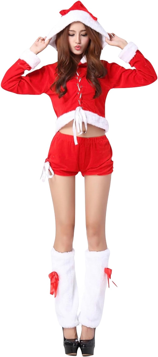 サンタ 猫耳 衣装3点セット クリスマスコスプレ 大人 レディース 仮装 フリーサイズ( ショートパンツ 赤,  Free Size)｜zebrand-shop｜06