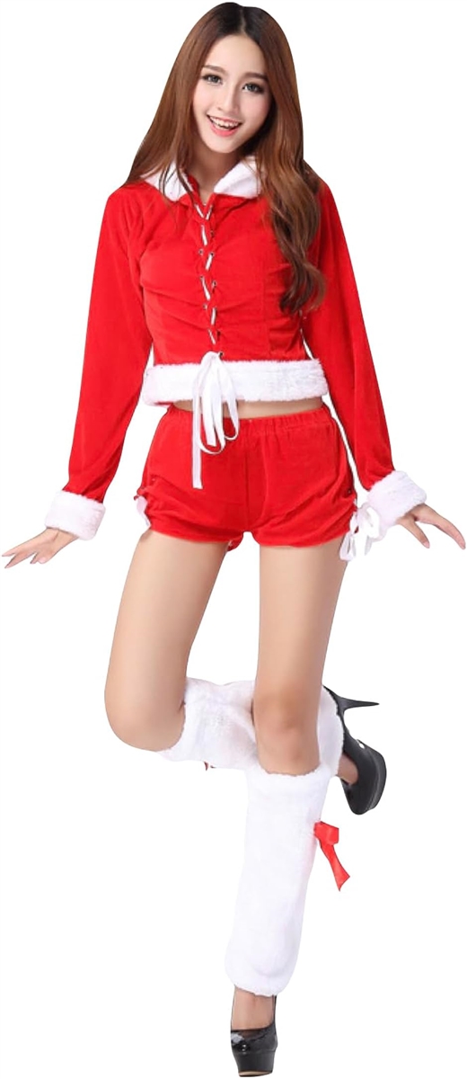 サンタ 猫耳 衣装3点セット クリスマスコスプレ 大人 レディース 仮装 フリーサイズ( ショートパンツ 赤,  Free Size)｜zebrand-shop｜07
