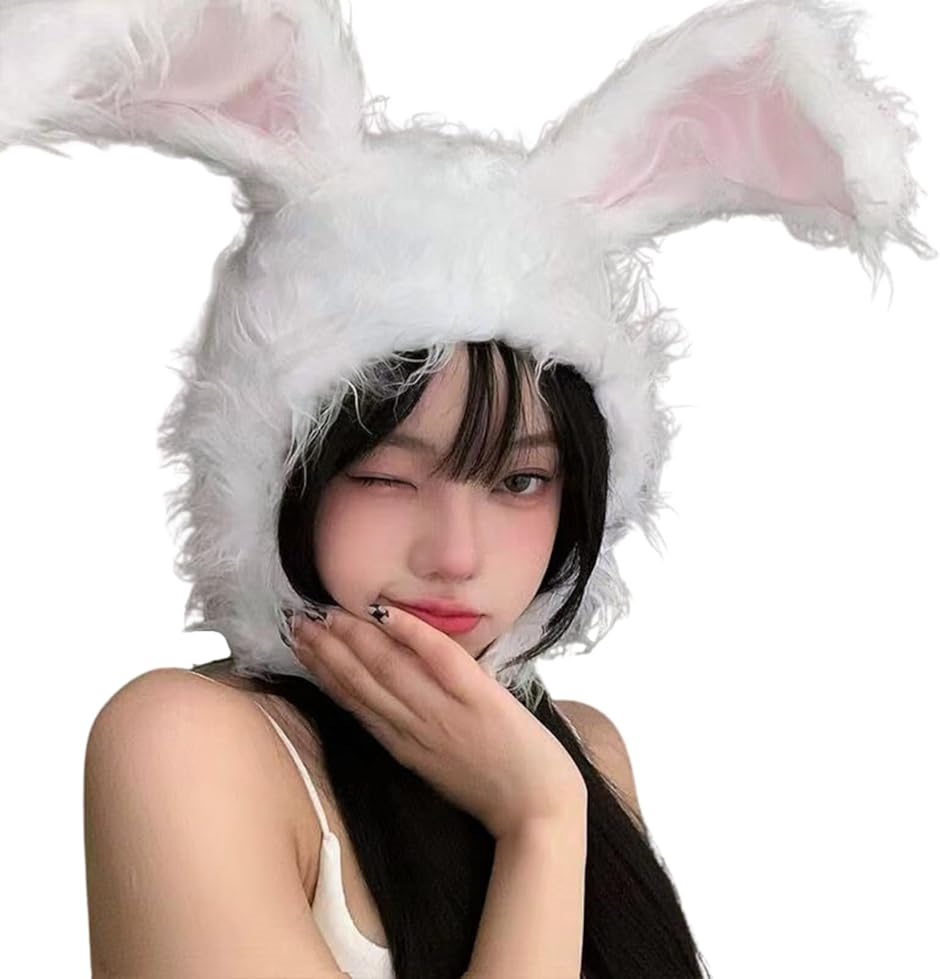 Yahoo! Yahoo!ショッピング(ヤフー ショッピング)愛されうさぎ かぶりもの 兎 被り物 ウサギ ハロウィン コスプレ 韓国 仮装 レディース（ホワイト,  Free Size）