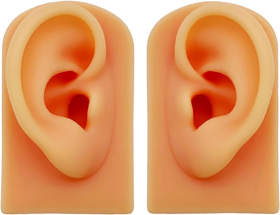シリコン耳 模型 実物大 左右セット 両耳模型 耳つぼ リアル耳模型 ピアス飾り( 肌色)