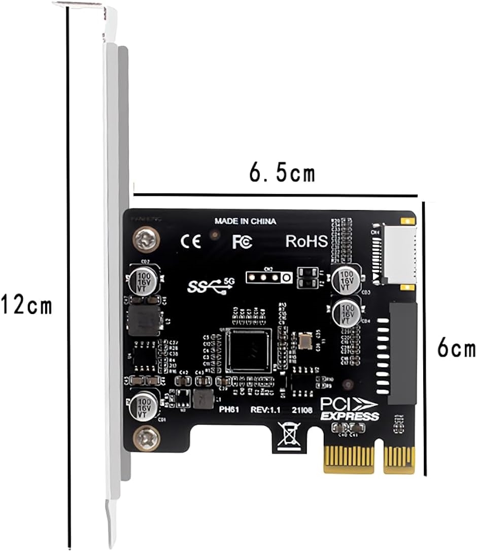 互換品】PCIE x1 増設カード USB3.0 USB19pin USB20pin Type-E＞C : ゼ