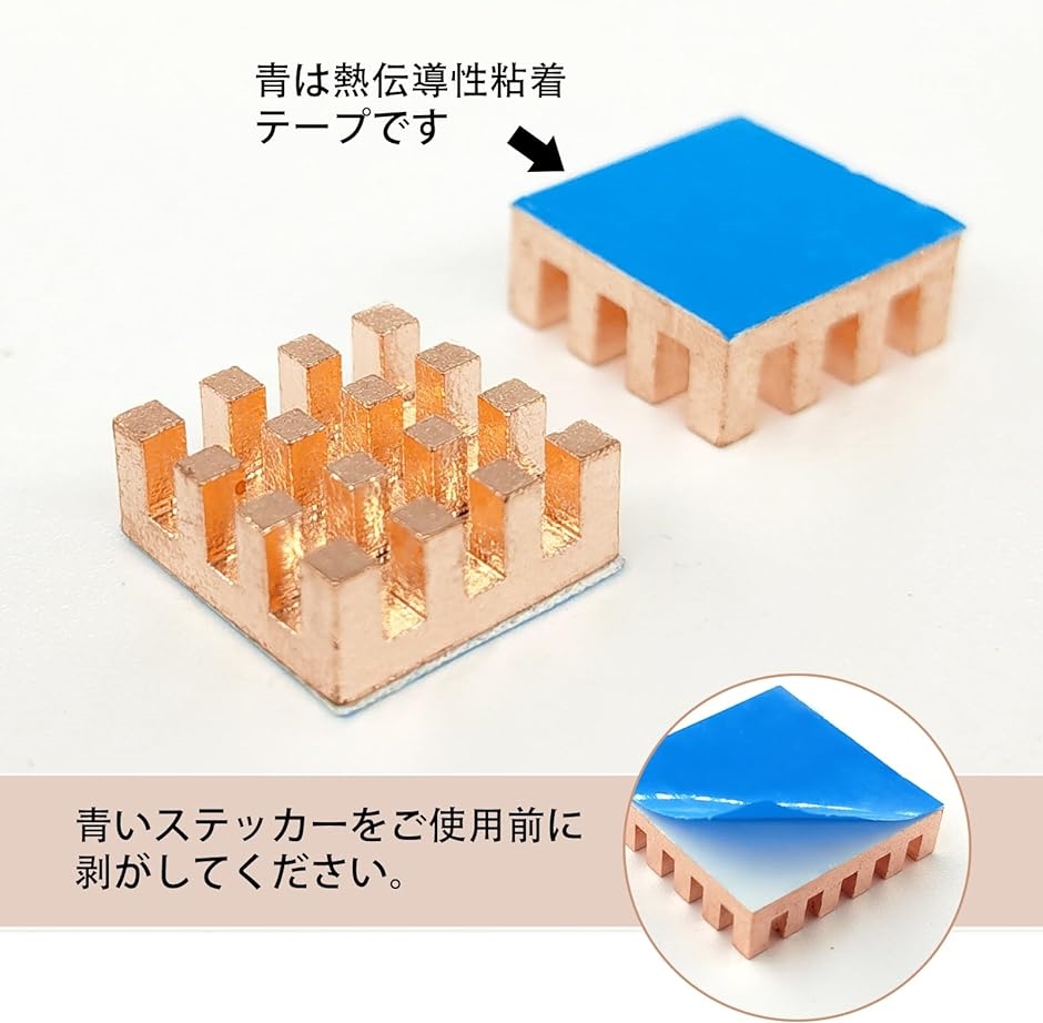 銅ヒートシンク 熱伝導性 粘着シート付き 熱暴走対策 CPU IC