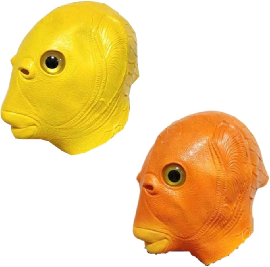 半魚人 コスプレ おもしろマスク お面 かぶりもの ジョークグッズ ハロウィーン パーティ 仮装( オレンジ＋イエロー)