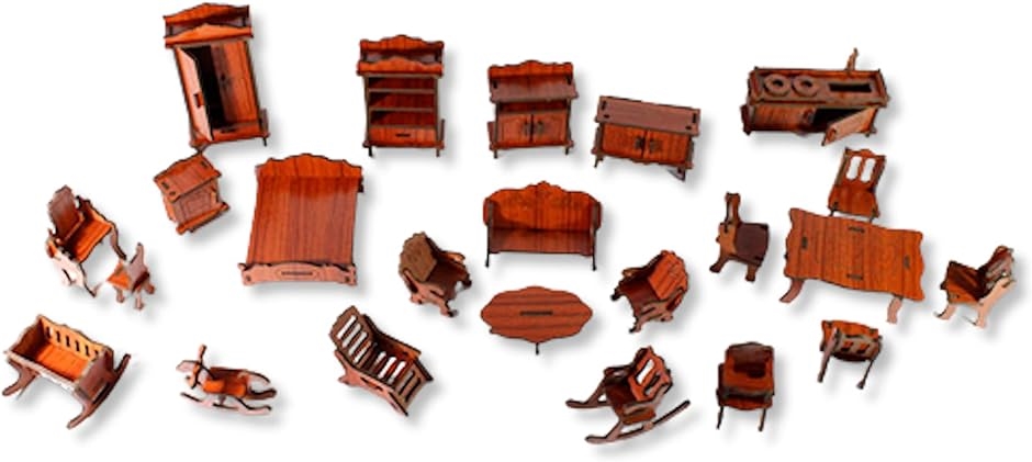 ミニチュア 家具セット 木製 組み立て キット ウッドクラフト ドールハウス 立体 工具不要 ブラウン｜zebrand-shop