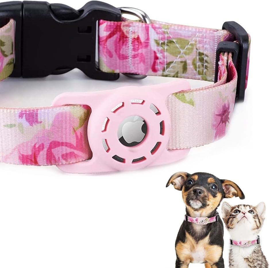 Airtag　エアタグ本体と首輪(ピンク)セット　猫用　犬用 犬用エアタグ首輪 猫 ペット首輪 迷子 追跡 ペット用品 AirTag