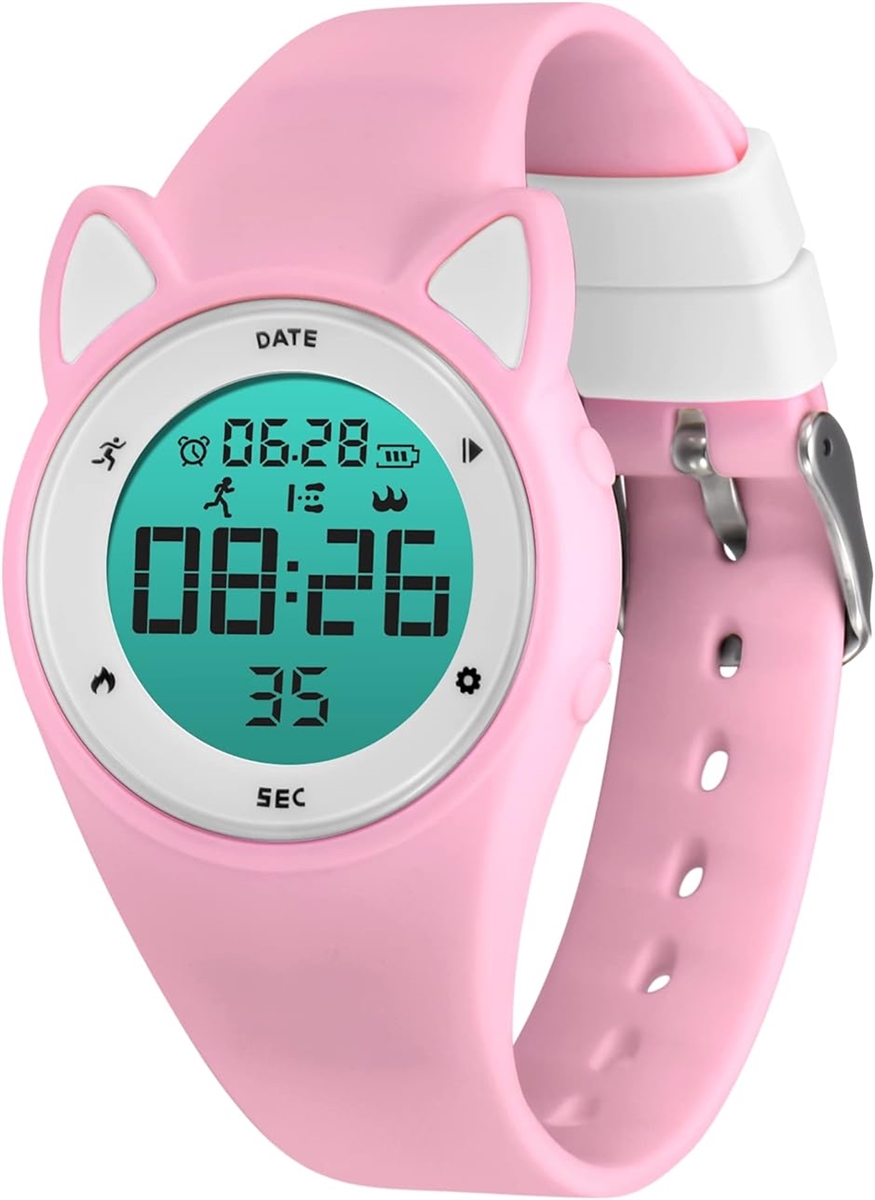 子供腕時計 猫 女の子 充電式 ウォッチ万歩計 キッズ スマートウォッチ 活動量計 デジタル腕時計( 05-ピンク,  ワンサイズ)