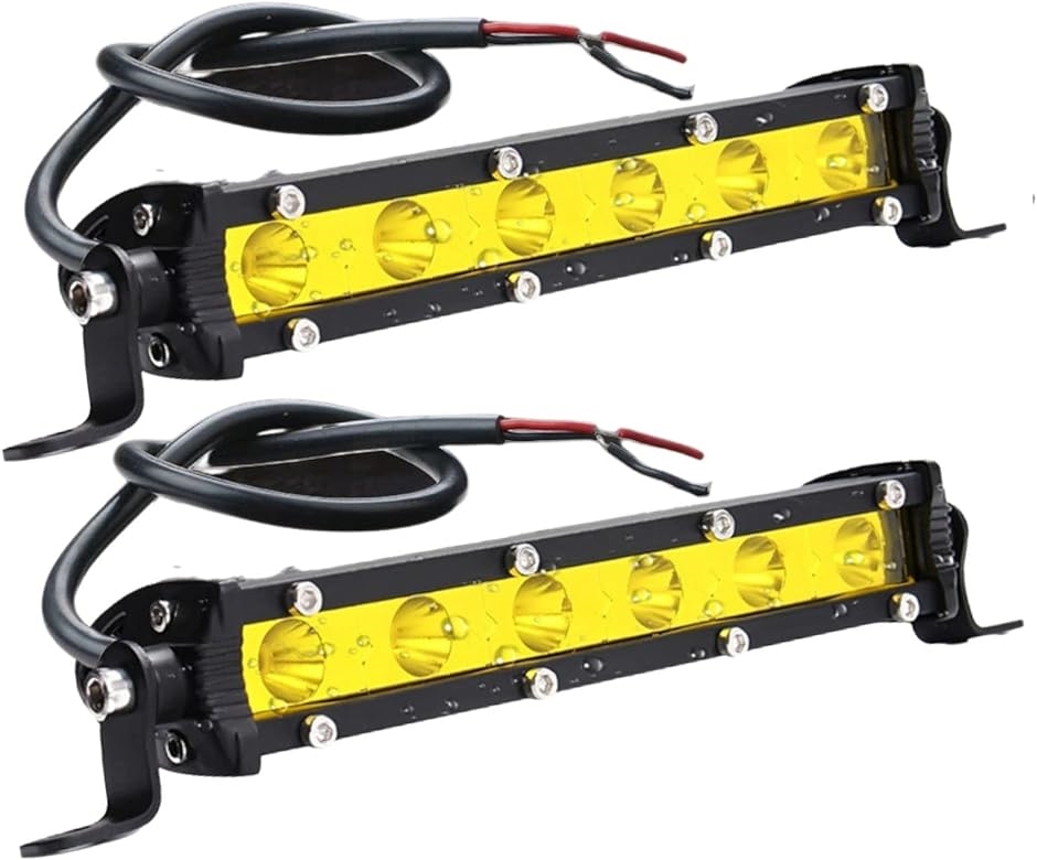 6連 LED ワークライト 18W 汎用 ライトバー 作業灯 フォグランプ デイライト 12V 24V 18cm 黄色( イエロー)｜zebrand-shop