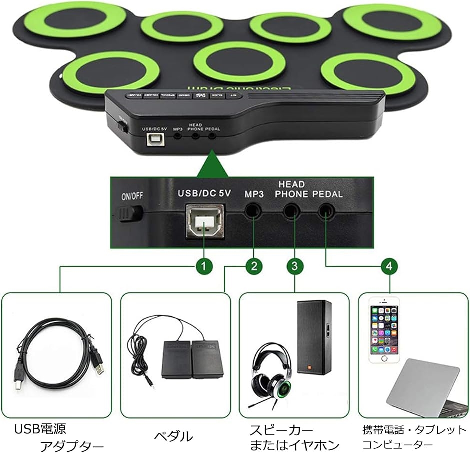 電子ドラム ドラムパッド ドラムセット 電子楽器 練習用 大人 子供 おもちゃ( ブラック)｜zebrand-shop｜06