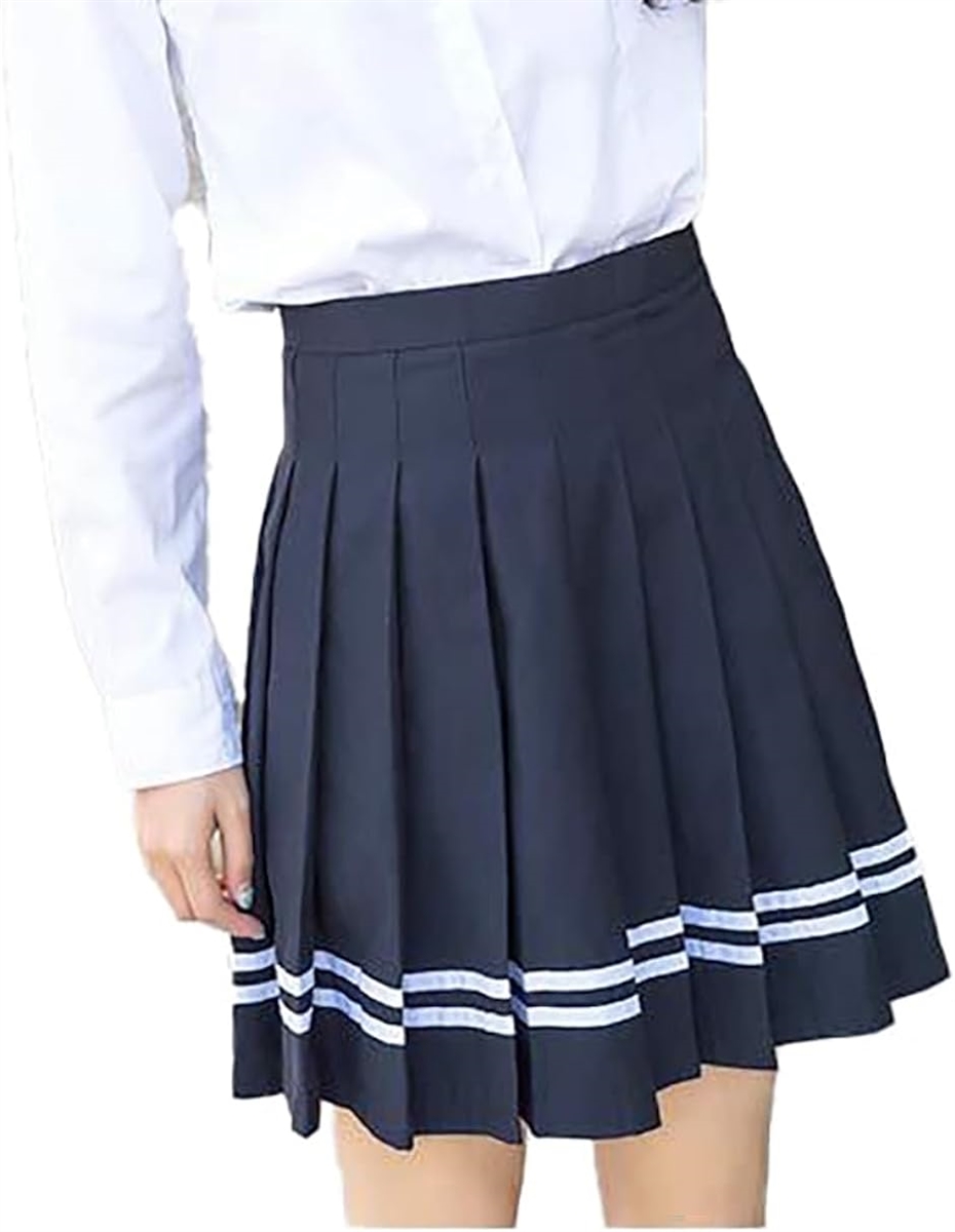 2本ライン 制服風 ミニスカート レディース JK コスプレ プリーツスカート( XL)