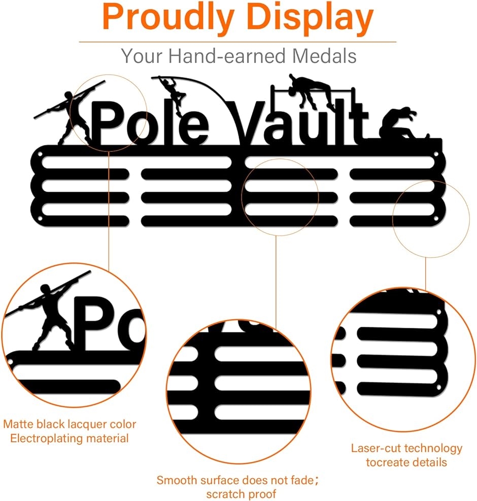 棒高跳びメダルホルダー Pole Vaultメダルディスプレイハンガー 壁掛け鉄製フック メダル収納 メダルフック( 棒高跳び)｜zebrand-shop｜05