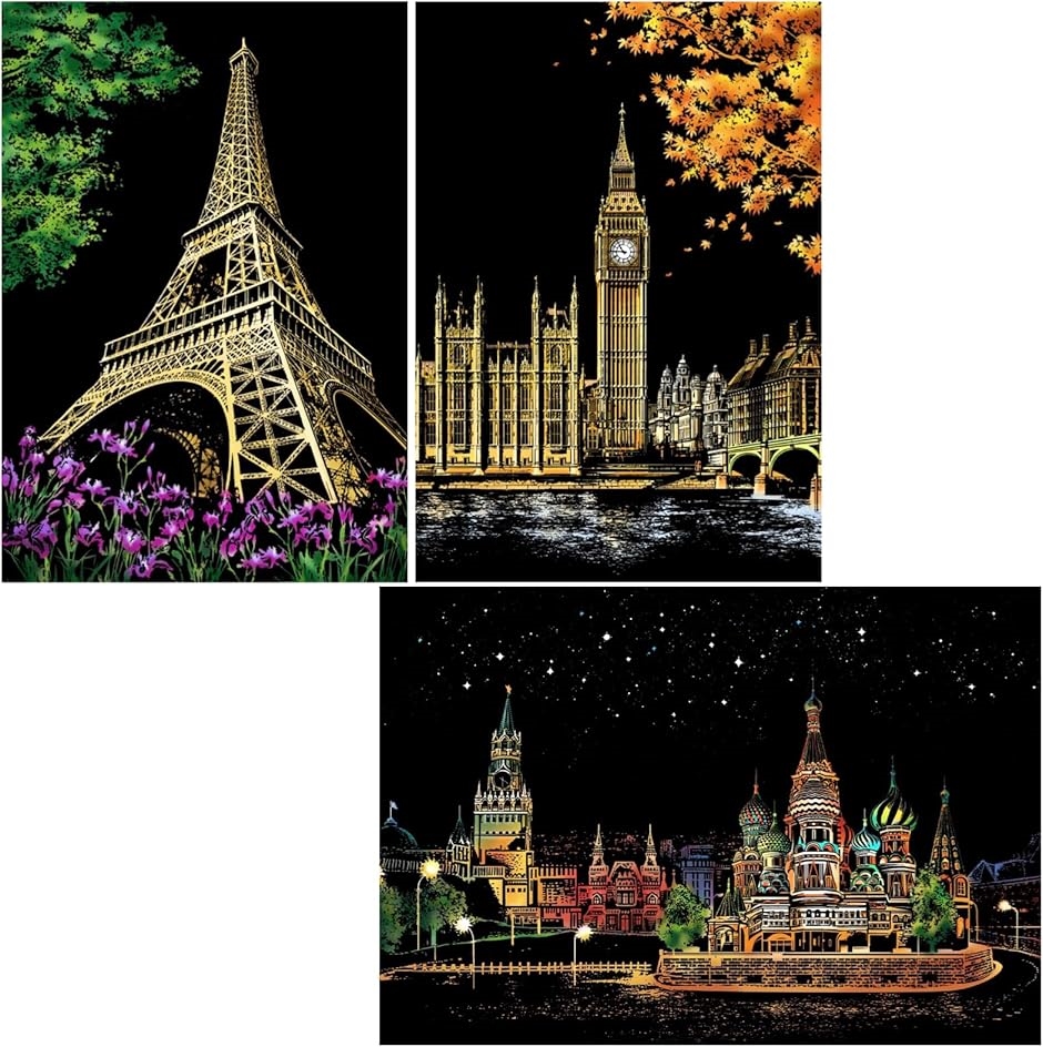 スクラッチアート キット A3 セット 風景 趣味 インテリア 大人 初心者