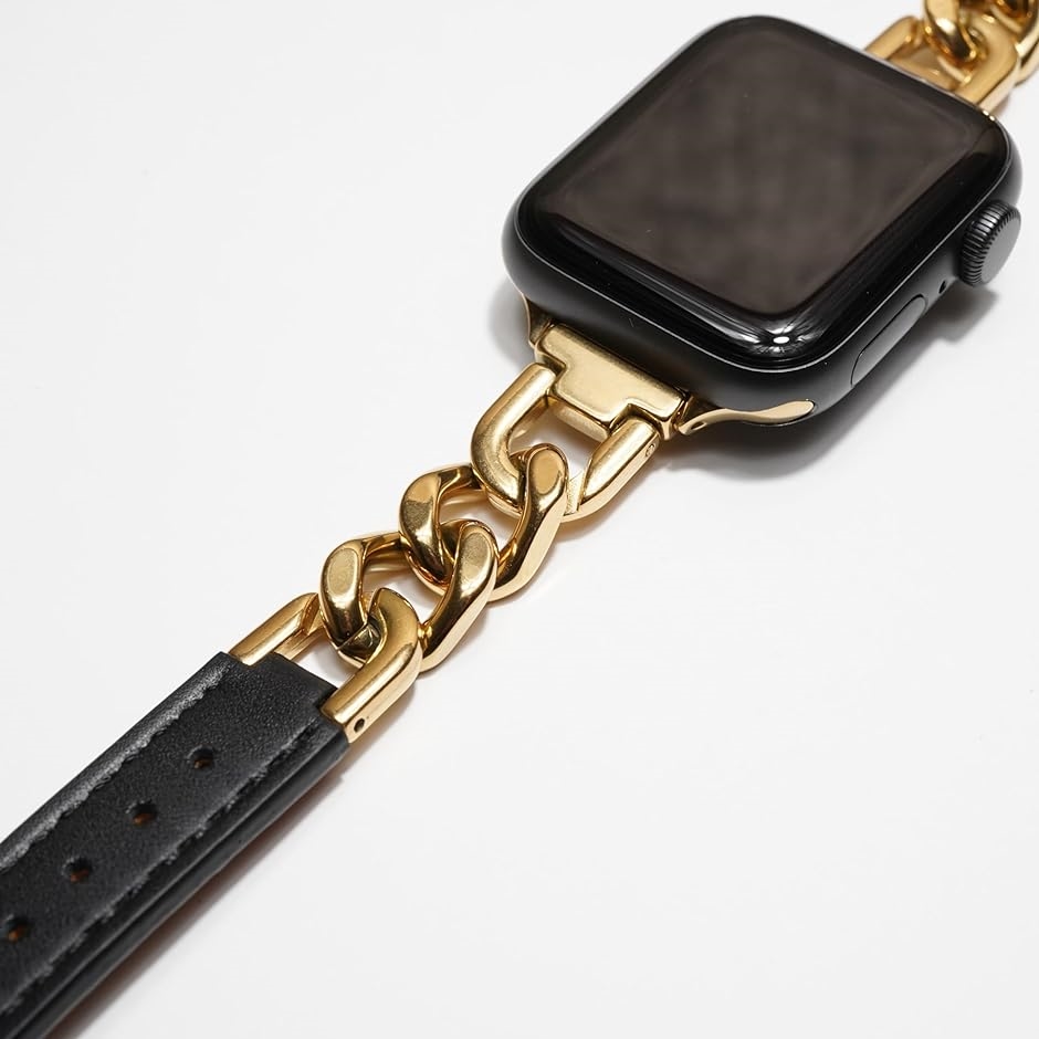 applewatch チェーン レザー ベルト グルメットメタル お洒落 ギフト( ゴールド/ブラック,  38/40/41mm)｜zebrand-shop｜07
