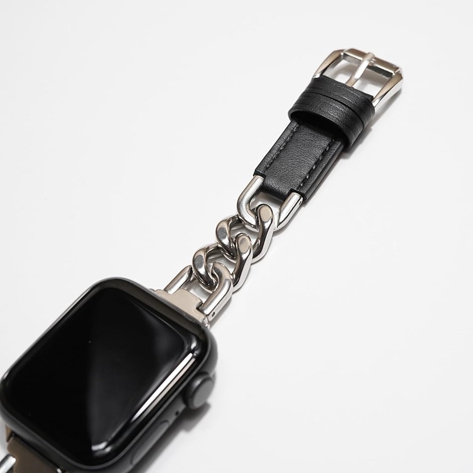 applewatch チェーン レザー ベルト グルメットメタル お洒落 ギフト( シルバー/ブラック,  42/44/45mm)｜zebrand-shop｜06