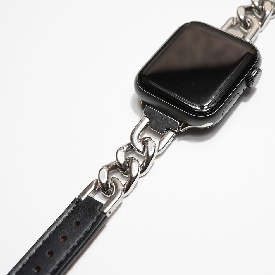applewatch チェーン レザー ベルト グルメットメタル お洒落 ギフト( シルバー/ブラック,  42/44/45mm)｜zebrand-shop｜07