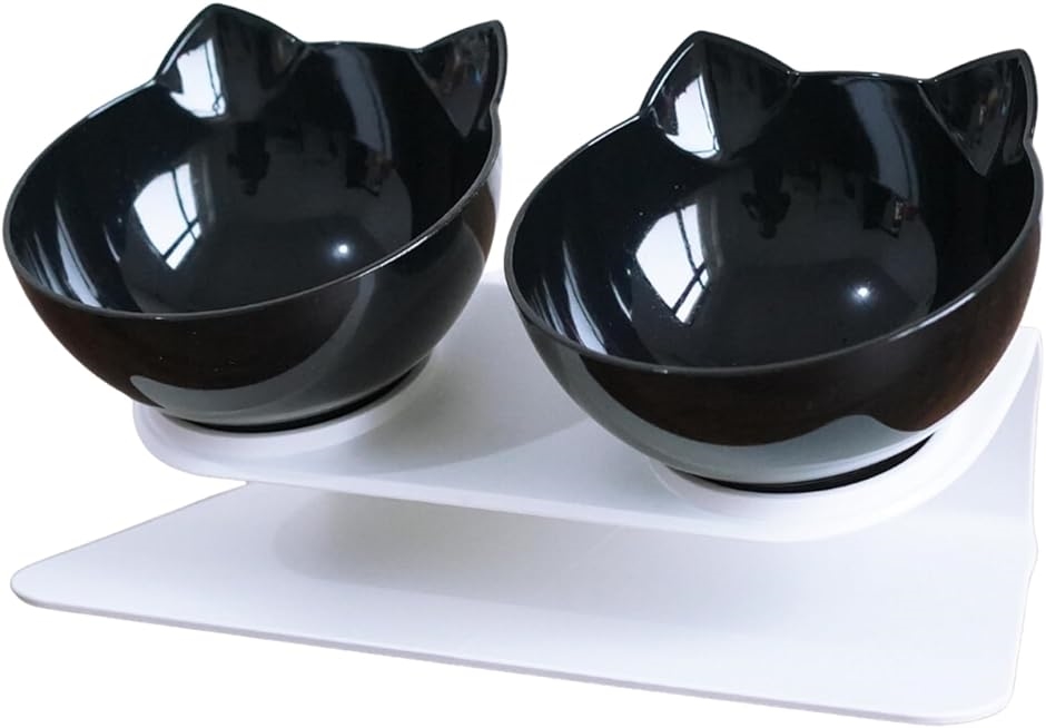 猫 ネコ 犬 フードボウル 餌 エサ 水 入れ ペット 食器 スタンド 付き アクリル 2個 セット ブラック 黒x黒( 黒＆黒)｜zebrand-shop