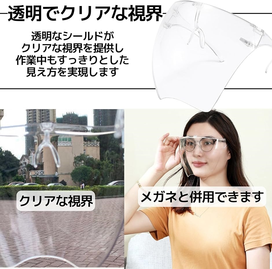 フェイスシールド フェイスカバー フェイスガード 防塵 花粉 作業用 透明 メガネ型 3個セット( クリア)｜zebrand-shop｜02