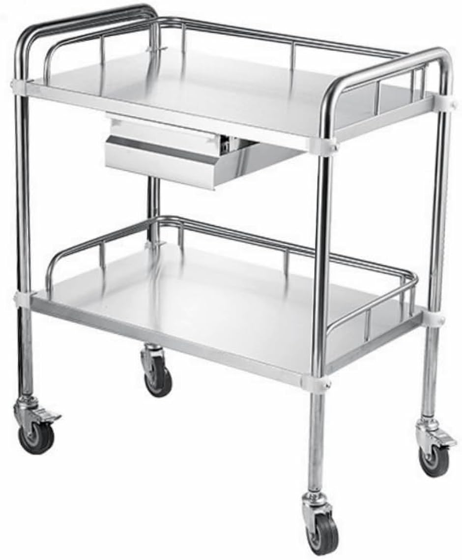 医療用ワゴン 医療用カート キャスター付き 40x60cm 耐荷重80kg 回診車