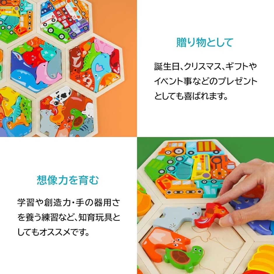 木製パズル はめ込み 恐竜 海洋生物 車 6個セット｜zebrand-shop｜04