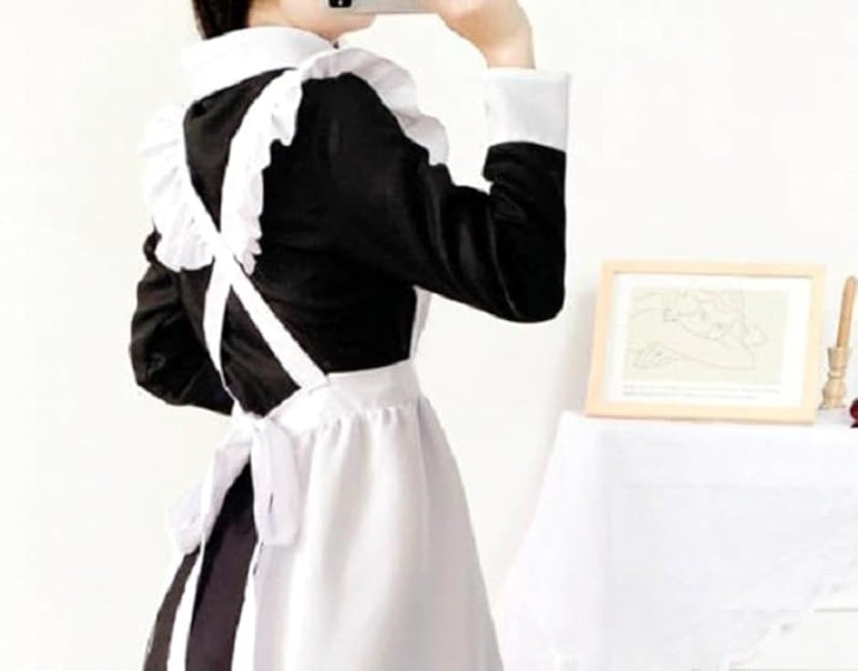 メイド服 コスプレ 衣装 定番 3点セット 仮装 コスチューム 可愛い レディース( 長袖/ロング黒,  L)｜zebrand-shop｜04