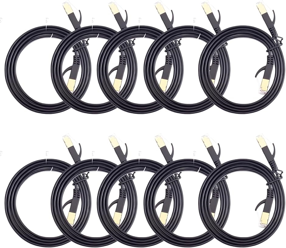 �y�݊��i�zLAN�P�[�u��10�{ �Z�b�g CAT7 �t���b�g �ܐ܂�h�~ ���` ����������[ �J�e�S���[7 �����߂�(�u���b�N,  1m)