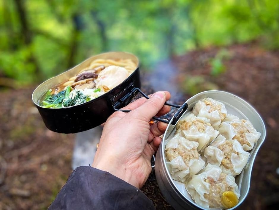 戦闘飯盒2型 再生産版 自衛隊山岳飯盒弐型 2合炊き 飯ごう キャンプ 水蒸気炊飯 金型刻印ロゴ入り ショート吊り手付属( ブラック)