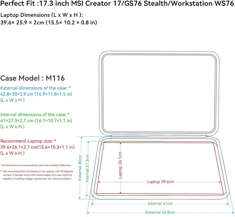 ハードEVA保護スリーブケース 17.3インチ MSI Creator MDM( Black,  For MSI 17.3インチ（M116）)｜zebrand-shop｜02