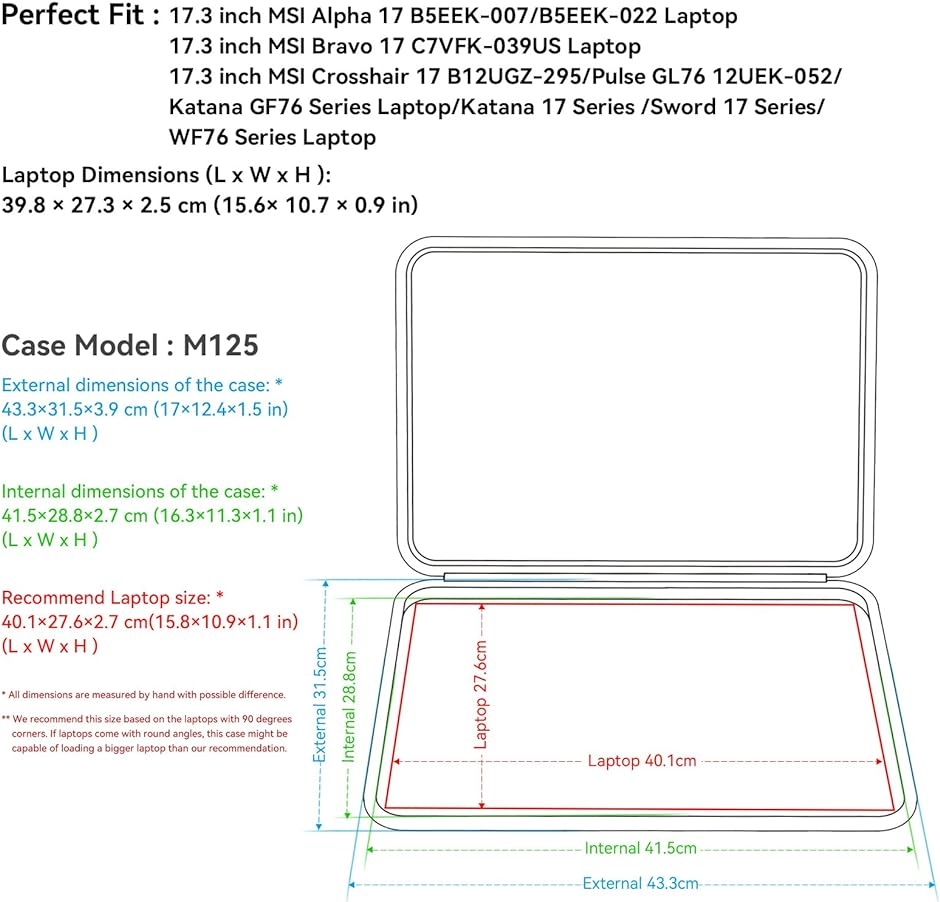 ハードEVA保護スリーブケース 17.3インチ MSI Alpha MDM( Black,  For MSI 17.3インチ（M125-1))｜zebrand-shop｜02