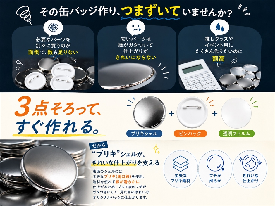 缶バッジ ピンバッジ 缶バッチ 素材 パーツ 無地 ブリキ 50個セット