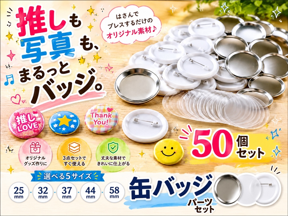 缶バッジ 50コ 缶バッジ ピンバッジ 缶バッチ 素材 パーツ 無地 ブリキ 50個セット