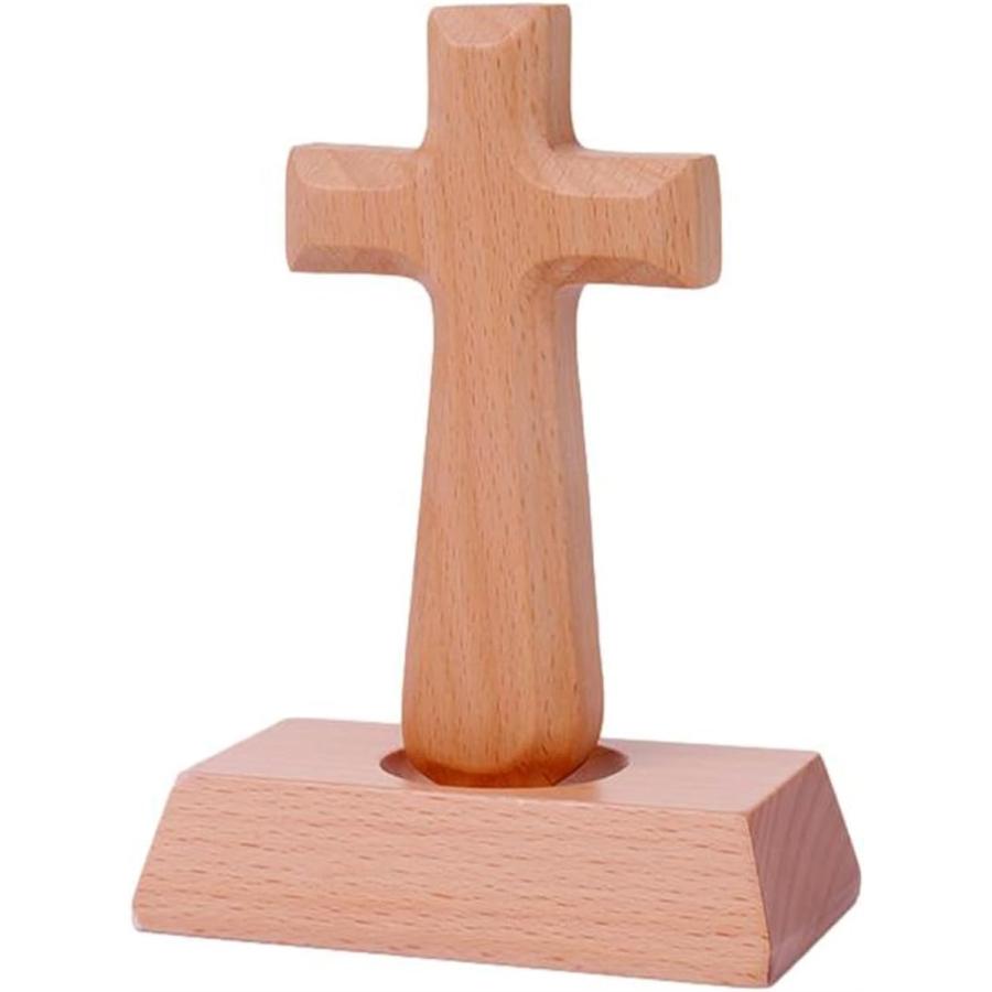 十字架 置物 イエス・キリスト クロス 木製 キリスト教 礼拝 祈り 卓上 オブジェ( ライトブラウン,  12x10x5.5cm)｜zebrand-shop