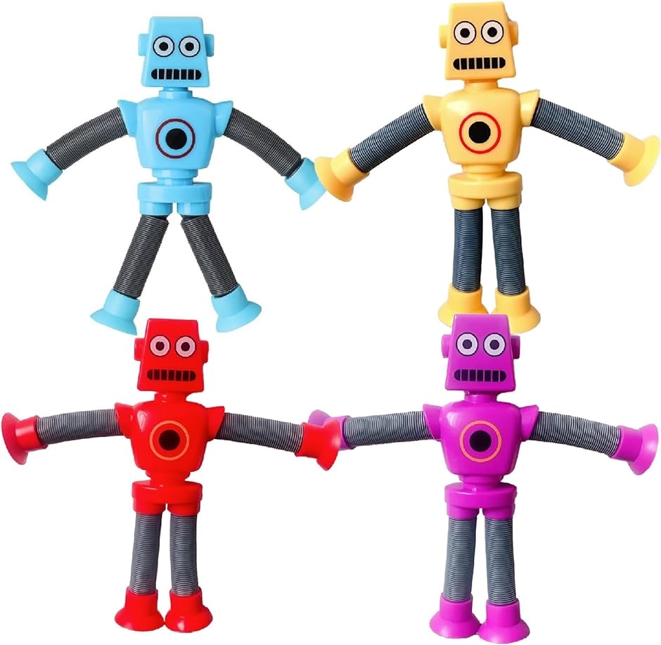 Yahoo! Yahoo!ショッピング(ヤフー ショッピング)ロボット 玩具 手足が伸びる おもちゃ くだらない 面白いプレセント ポップチューブ 吸盤 4色 4個セット（ ロボット）