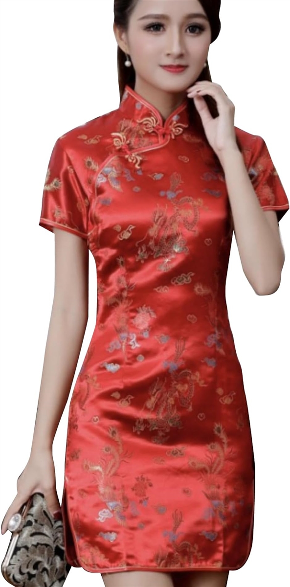 チャイナドレス ミニ コスプレ 衣装 ミニ丈 男性 チャイナ服 大きいサイズ メンズ 女装 赤( レッド,  XL)