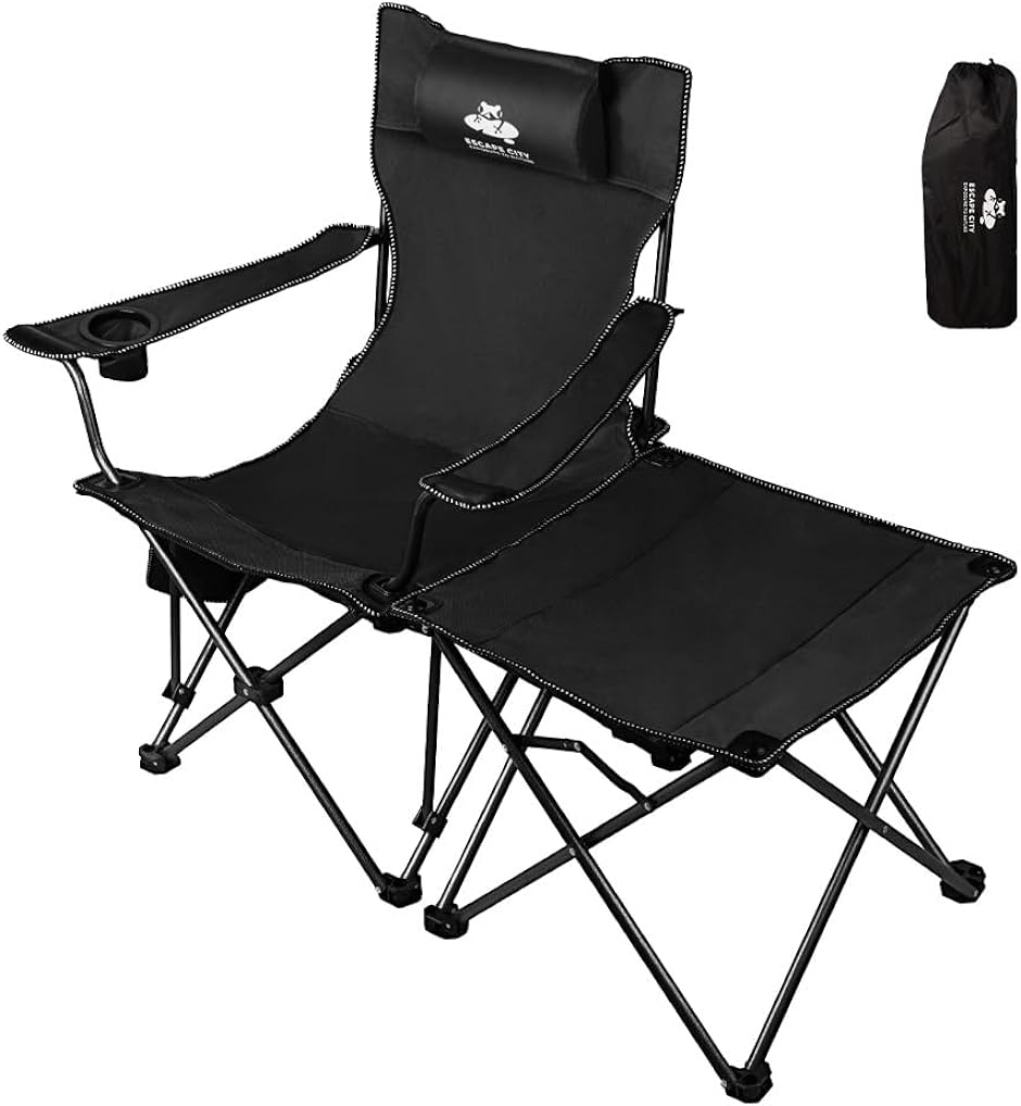 アウトドアチェア 折りたたみ 椅子 キャンプ リクライニングチェア オットマン サイドテーブル付き 黒 MDM( ブラック)｜zebrand-shop