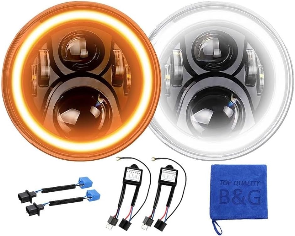 眩しすぎるくらい明るい/CREE製LED搭載 7インチ ヘッドライト イカリング 6レンズ 12v 24v 兼用 jkラングラー 機能付き